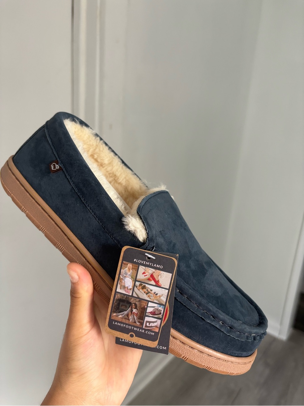 Lamo Men's Navy Suede Shearling-Lined Slip-On
